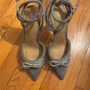Express Silver and Gray Women's Heels with Bow Accent